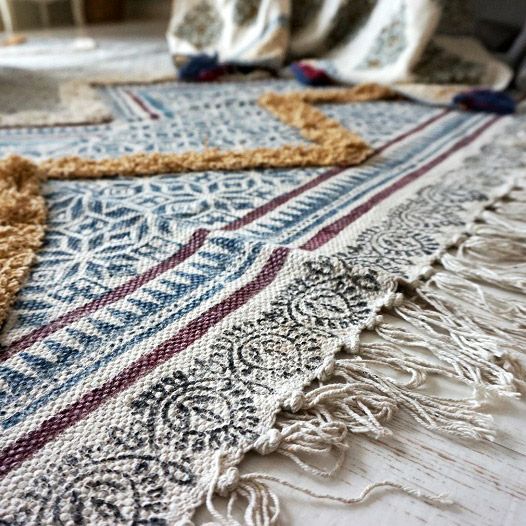 ☆50％OFF☆ハンドブロックプリントインドラグ・ナチュラルで