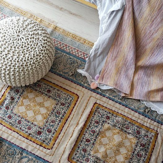 ハンドブロックプリントインドラグ・ヴィンテージ感漂う遊び心のある