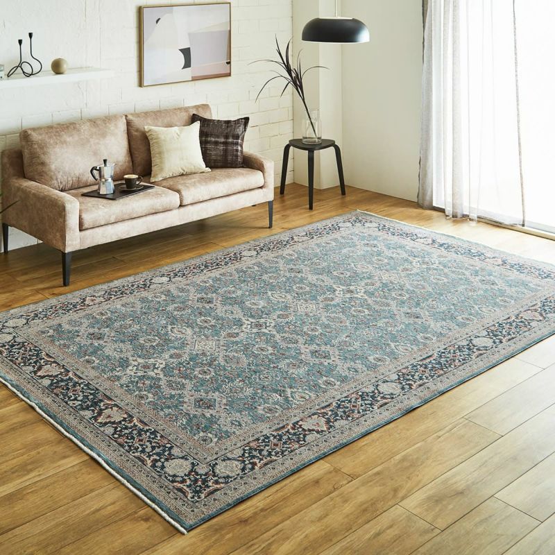 Y2027-2 トルコ ウール絨毯 手織り ネイビー 140×76㎝ トルコ製 ウール 手織り絨毯 ラグ 115×78cm アクセントサイズ