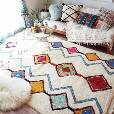 ※【MarshMallow】ロング＆ワイド ベニワレン　モロッカンラグ ベニワレン風モロッカンデザインラグ 92×184cm | 家具