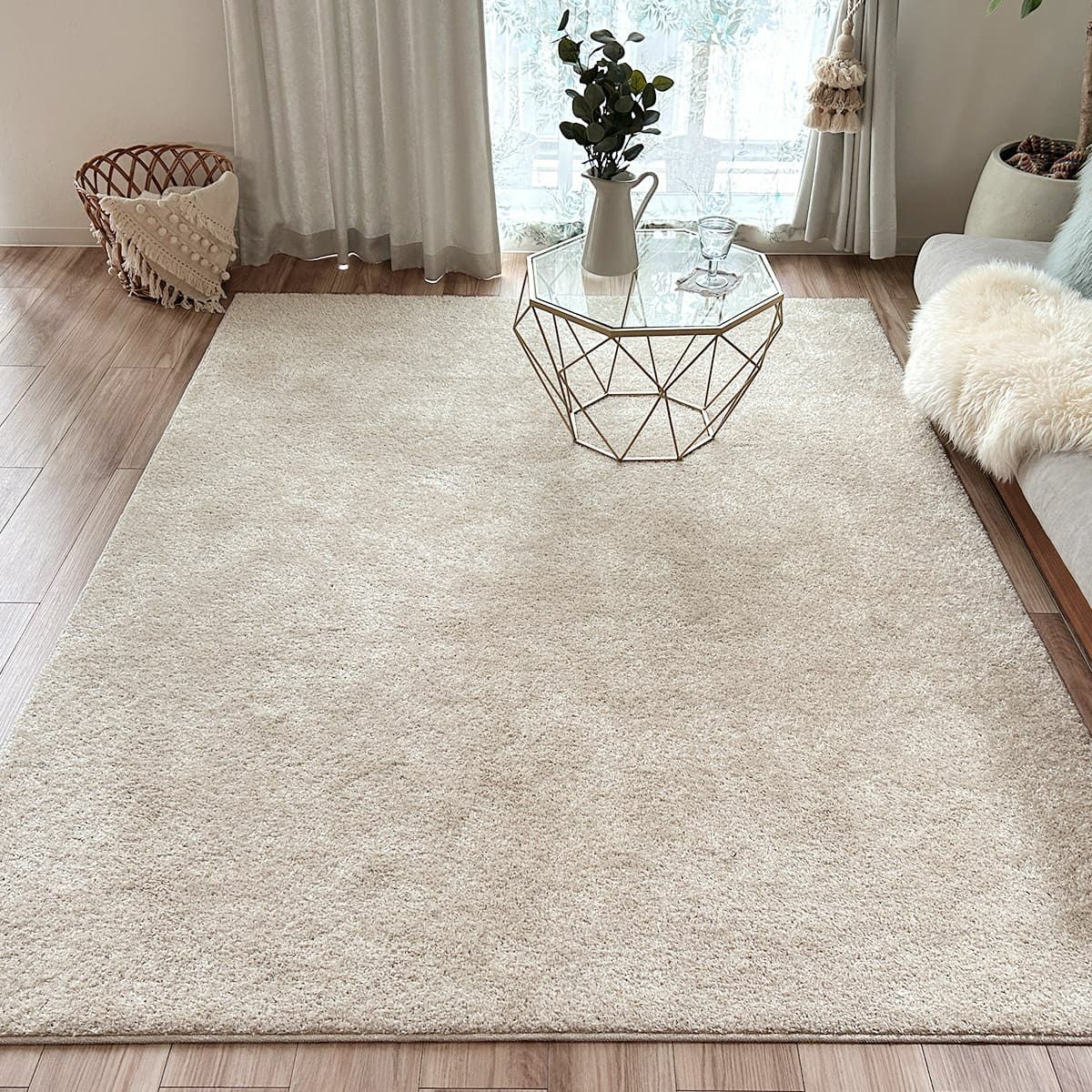 ラグモア NICE RUGS アイボリー 光沢のあるシャギーで高級感を演出する国産の機能性ラグ＜polar